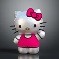 Hello Kitty Silver Figure In Pink Dress With Pink Bow And Waving Hand