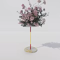 Elegant Banquet Hall Decoration With Tall Gold Red Flower Stand And Pink White Bouquets