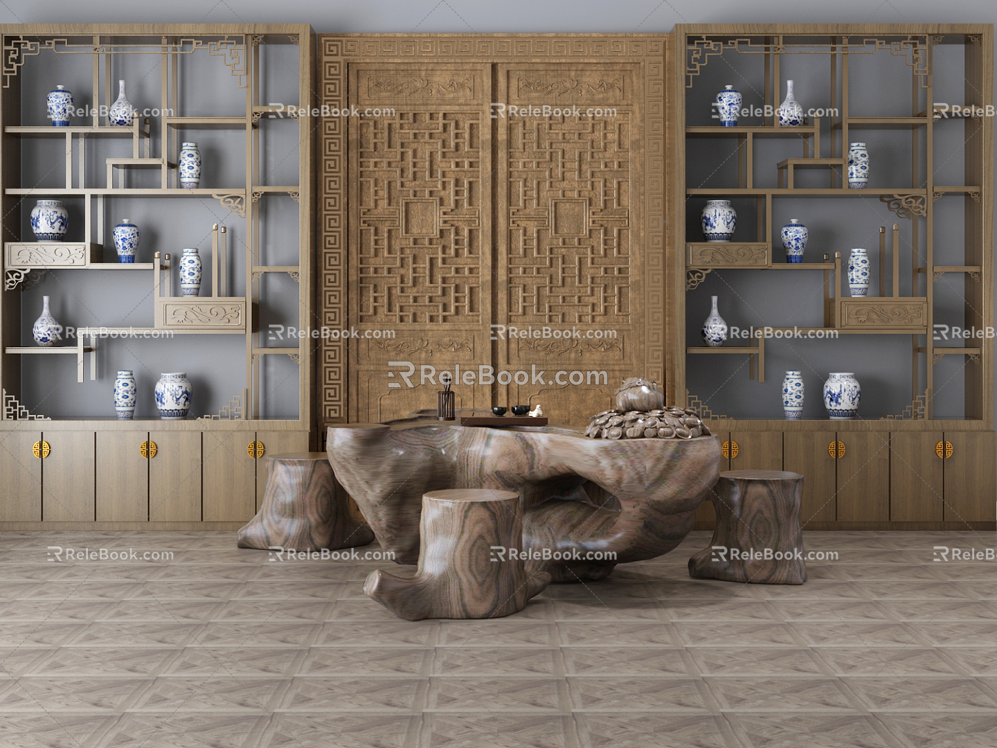 Chinese root carving tea sea tea table root carving tea sea 3d model