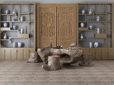 Chinese root carving tea sea tea table root carving tea sea 3d model
