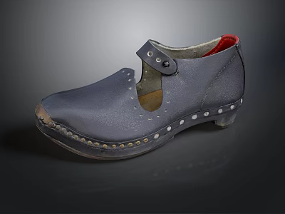 Vintage Dark Blue Leather Shoes With Metal Rivets And Red Lining 3d model