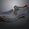 Vintage Dark Blue Leather Shoes With Metal Rivets And Red Lining