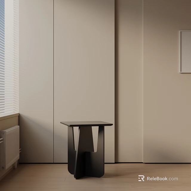 Black Minimalist Side Table Design Against Beige Wall On Wooden Floor In Living Space 3d model 
