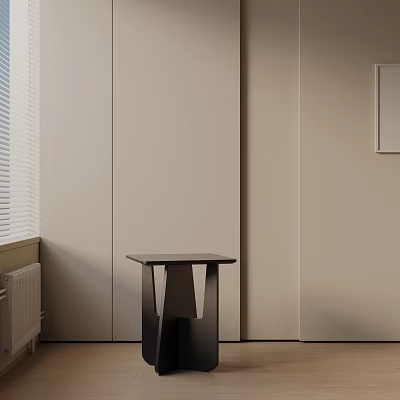 Black Minimalist Side Table Design Against Beige Wall On Wooden Floor In Living Space 3d model