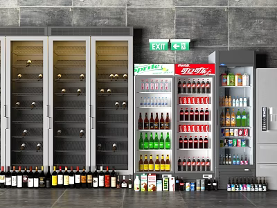 Commercial Refrigerators Displaying Various Beverages Including Wine Beer And Bottled Drinks 3d model