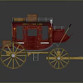 Vintage Red Stagecoach with Stacked Luggage on Roof Yellow Wheels and Classic Design