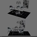 Modern Dining Table Set With Chairs Chandelier Decorative Flowers And Area Rug