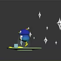Cute Blue Head Penguin Figure With Yellow Feet On Green Base And Stars