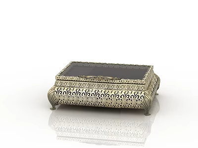 Exquisite Decorative Ornament Box Set With Intricate Openwork Carvings Metallic Finish And Decorative Legs 3d model