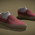 Red Casual Canvas Slip On Shoes With White Lining And Brown Sole