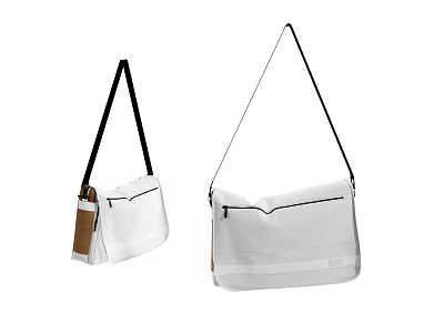 White Sling Bags With Black Shoulder Straps Brown Accents And Minimalist Design 3d model