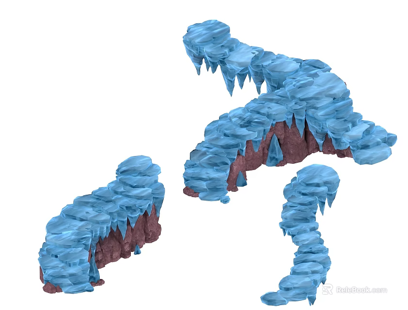Blue Ice Formations With Rock Base And Multiple Icicle Shapes 3d model 