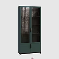 Modern Teal Display Cabinet with Glass Doors and Multiple Storage Shelves