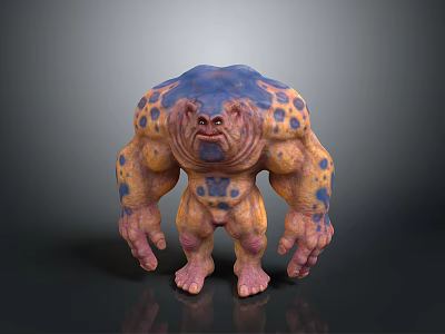 Muscular Game And Movie Monster Character With Orange Blue Spots And Bulging Face 3d model