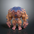 Muscular Game And Movie Monster Character With Orange Blue Spots And Bulging Face