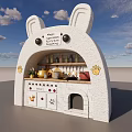 Cute Rabbit Ears Themed Children's Play Area With Kitchen Toys And Handprint Decorations
