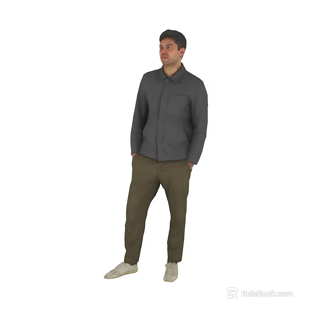 Man In Gray Jacket And Khaki Pants With Light Shoes 3d model 