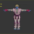 Muscular Game Movie Character In White Karate Gi With Red Wristbands And Outstretched Arms