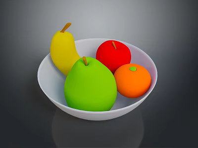 White Bowl With Colorful Fruits Including Yellow Pear Red Apple Green Pear And Orange 3d model