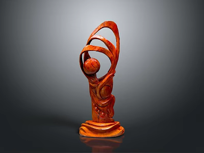 Artistic Wooden Sculpture Carving With Curved Lines Abstract Form And Stable Base 3d model