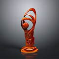 Artistic Wooden Sculpture Carving With Curved Lines Abstract Form And Stable Base