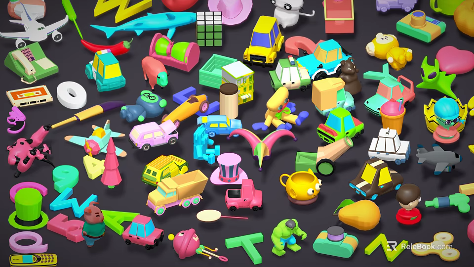 Colorful Assorted Children's Toys With Vehicles Blocks Animals Letters And Airplanes 3d model 
