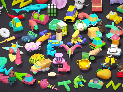 Colorful Assorted Children's Toys With Vehicles Blocks Animals Letters And Airplanes 3d model