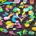 Colorful Assorted Children's Toys With Vehicles Blocks Animals Letters And Airplanes
