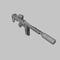 Submachine Gun With Tactical Scope Detachable Magazine Wooden Grip And Metal Body