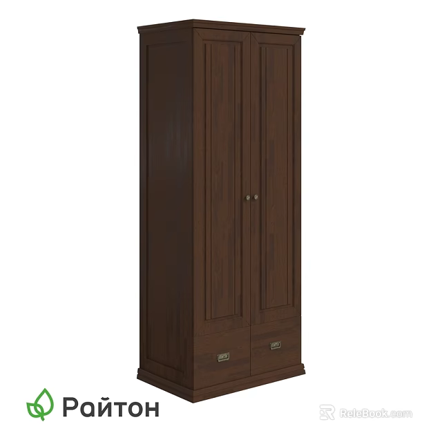 Tall Dark Brown Wooden Chest of Drawers with Cabinet Doors and Drawers 3d model 