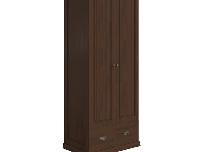 Tall Dark Brown Wooden Chest of Drawers with Cabinet Doors and Drawers 3d model