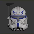 Advanced Sci Fi Combat Weapon Helmet With White Body Blue Accents And Antenna