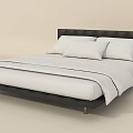 Modern Double Bed With Black Leather Headboard White Bedding And Wooden Legs