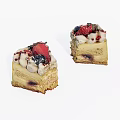 Two Delicious Layered Cake Slices Topped With Fresh Strawberries Berries And Cream Dots