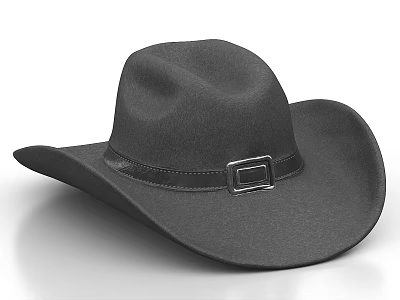 Stylish Black Cowboy Hat With Wide Brim Leather Band And Square Metal Buckle 3d model