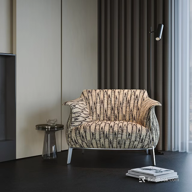 Modern Accent Chair With Tiger Stripe Pattern Upholstered And Side Table Floor Lamp In Modern Style 3d model 