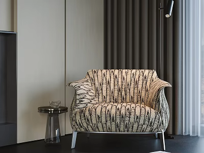 Modern Accent Chair With Tiger Stripe Pattern Upholstered And Side Table Floor Lamp In Modern Style 3d model
