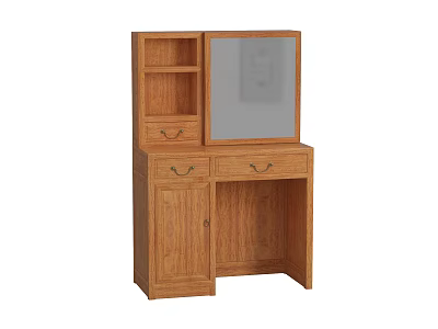 Classic Wooden Vanity Table with Mirror Drawers and Storage Cabinet Design 3d model