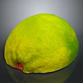 Fresh Green Yellow Pomelo With Textured Skin And Red Stem On Dark Background