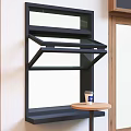Black Open Window With Small Round Table Below Holding Paper Cup And Wooden Door Nearby
