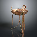 Vintage Copper Decorative Bowl With Tripod Stand And Ornamental Design For Home Use