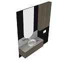 Modern Bathroom Vanity With Oval Mirror Wooden Cabinet And Marble Countertop