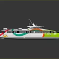 Fast Ferry Water Transport With Modern Design Green Orange White Colors For Tourist Travel