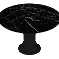 Round Black Marble Dining Table Set with Modern Black Base Design 3d model