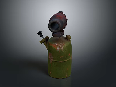 Vintage Green Weapon Canister With Rusted Patina And Red Nozzle Design 3d model