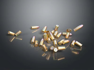Golden Hardware Tools Nails Scattered On Gray Background With Reflection 3d model