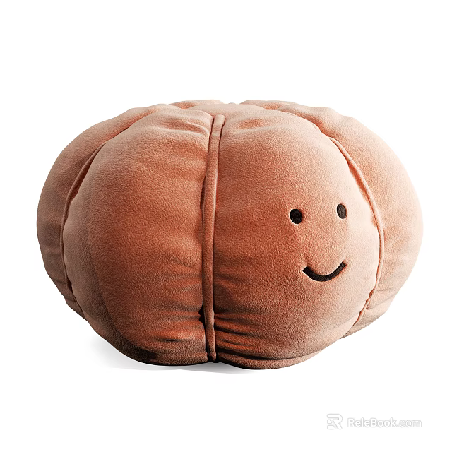 Brown Walnut Shaped Sofa Stool with Soft Padded Surface and Cute Smiley Face Design 3d model
