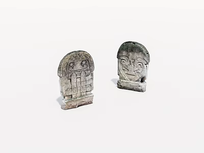 Two Ancient Stone Carved Stele Like Objects With Intricate Patterns 3d model