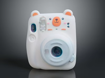 Cute White Camera Design With Bear Ears Face And Round Lens 3d model