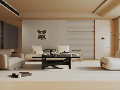 Modern Living Room Interior With Beige Sofa Coffee Table And Artwork 3d model